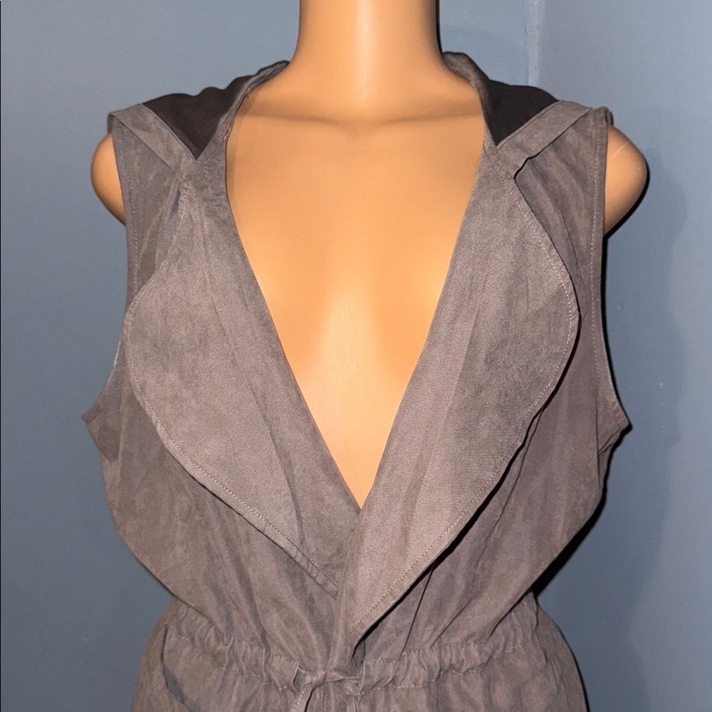 Papaya Brown Faux Suede Hooded Vest | Drawstring Waist | Size Medium - Picture 3 of 7